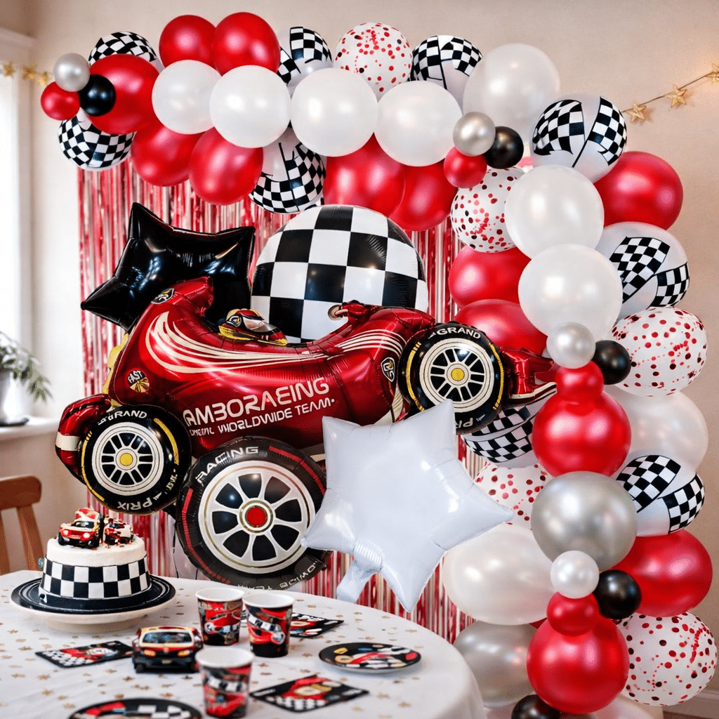 arco de globos para decorar tematica auto carreras f1 1 ia